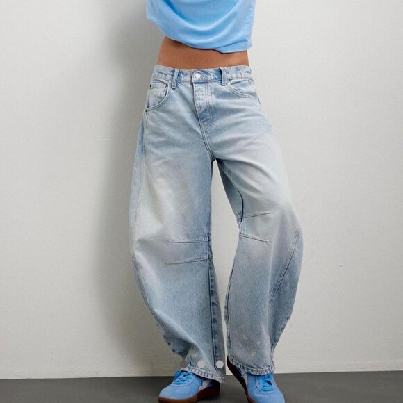 Free People Denim - Free People We The Free Good Luck Mid-Rise Barrel Leg Jeans Aegean 27